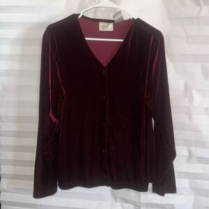 Kathie Lee Collection Women’s Burgundy Velour Button Front Jacket Size L